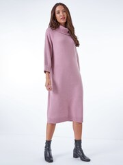 Roman Pink Roll Neck Knitted Midi Jumper Dress - Image 1 of 6