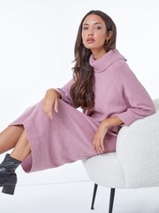 Roman Pink Roll Neck Knitted Midi Jumper Dress - Image 4 of 6