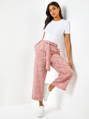 Roman Pink Ditsy Floral Print Waist Tie Culottes - Image 1 of 4
