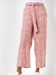 Roman Pink Ditsy Floral Print Waist Tie Culottes - Image 2 of 4