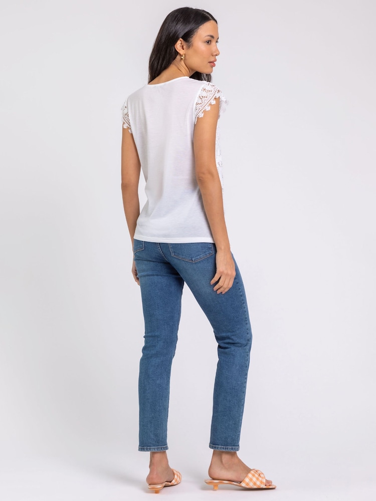 Roman White Broderie Butterfly Overlay Detail Top - Image 2 of 4
