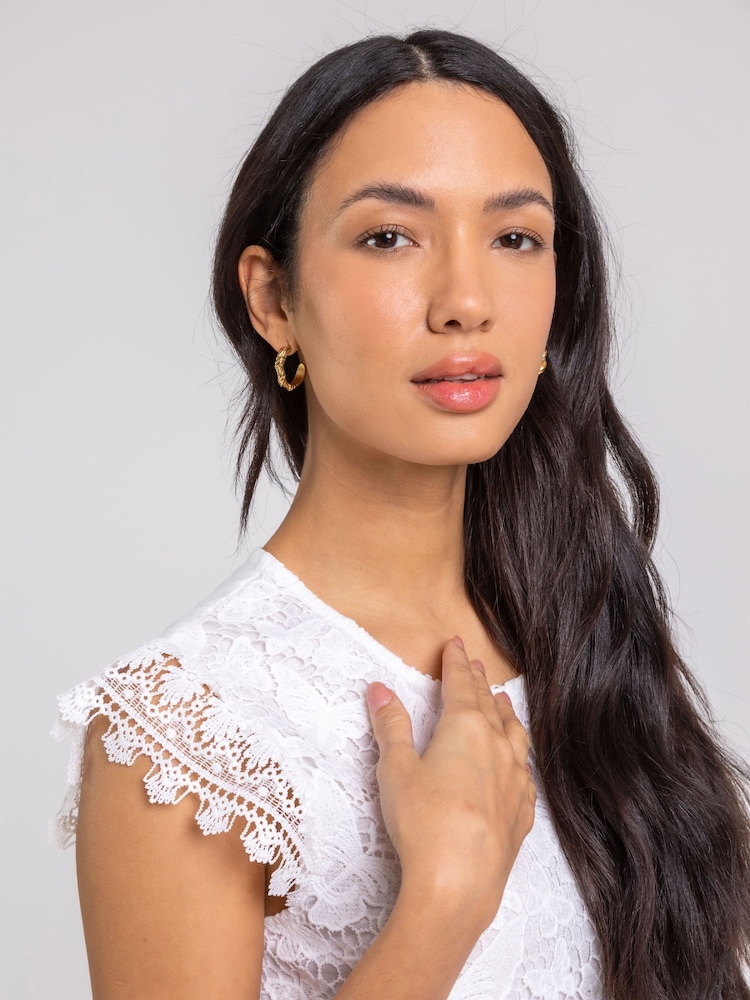 Roman White Broderie Butterfly Overlay Detail Top - Image 4 of 4