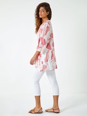 Roman Pink Floral Print Pleat Front Top - Image 2 of 5
