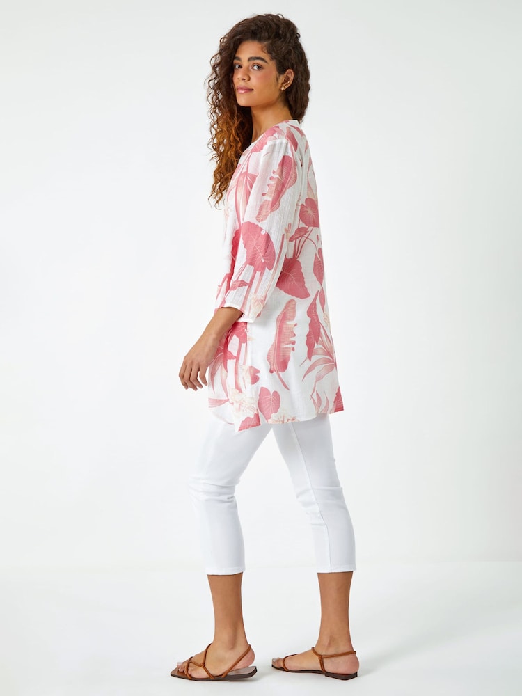 Roman Pink Floral Print Pleat Front Top - Image 2 of 5