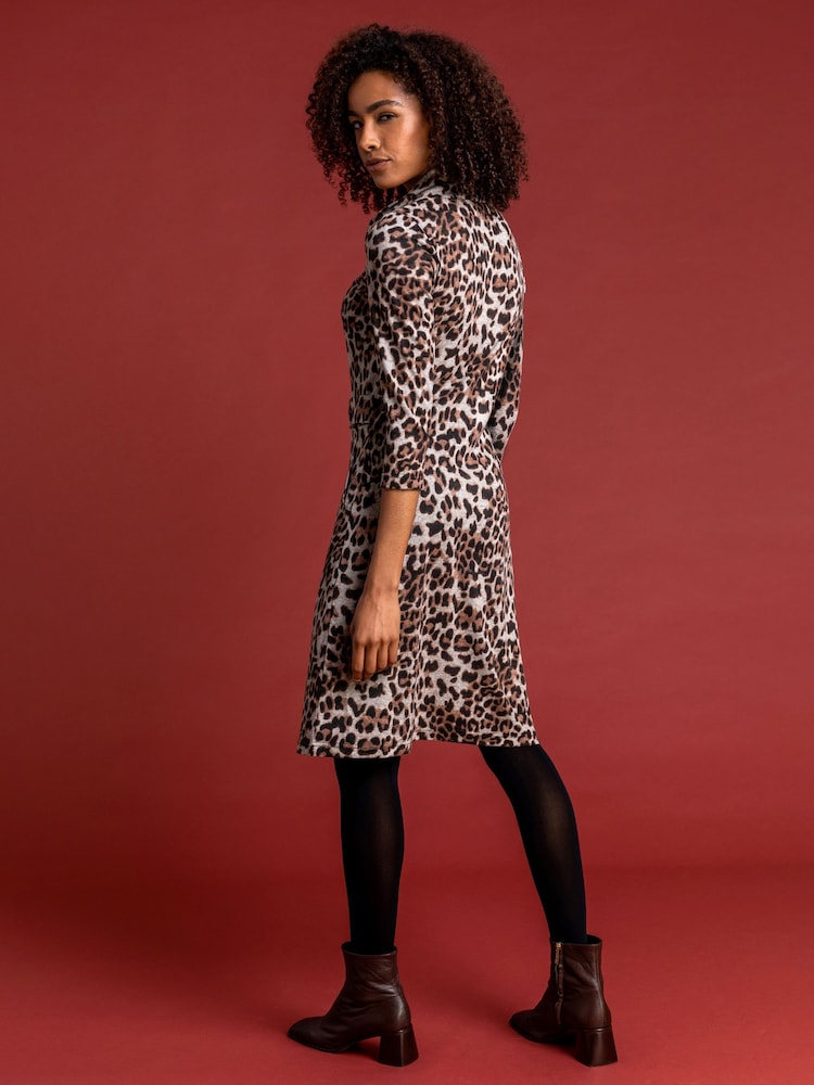 Roman Brown Animal Print Cowl Neck Dress - Image 2 of 4