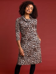 Roman Brown Animal Print Cowl Neck Dress - Image 3 of 4