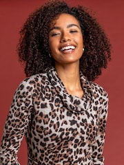Roman Brown Animal Print Cowl Neck Dress - Image 4 of 4