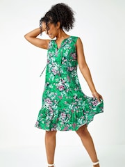 Roman Green Floral Print Frill Hem Dress - Image 1 of 5