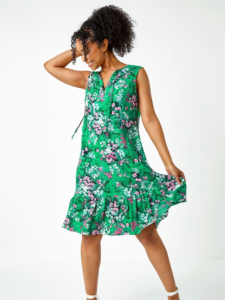 Roman Green Floral Print Frill Hem Dress - Image 1 of 5