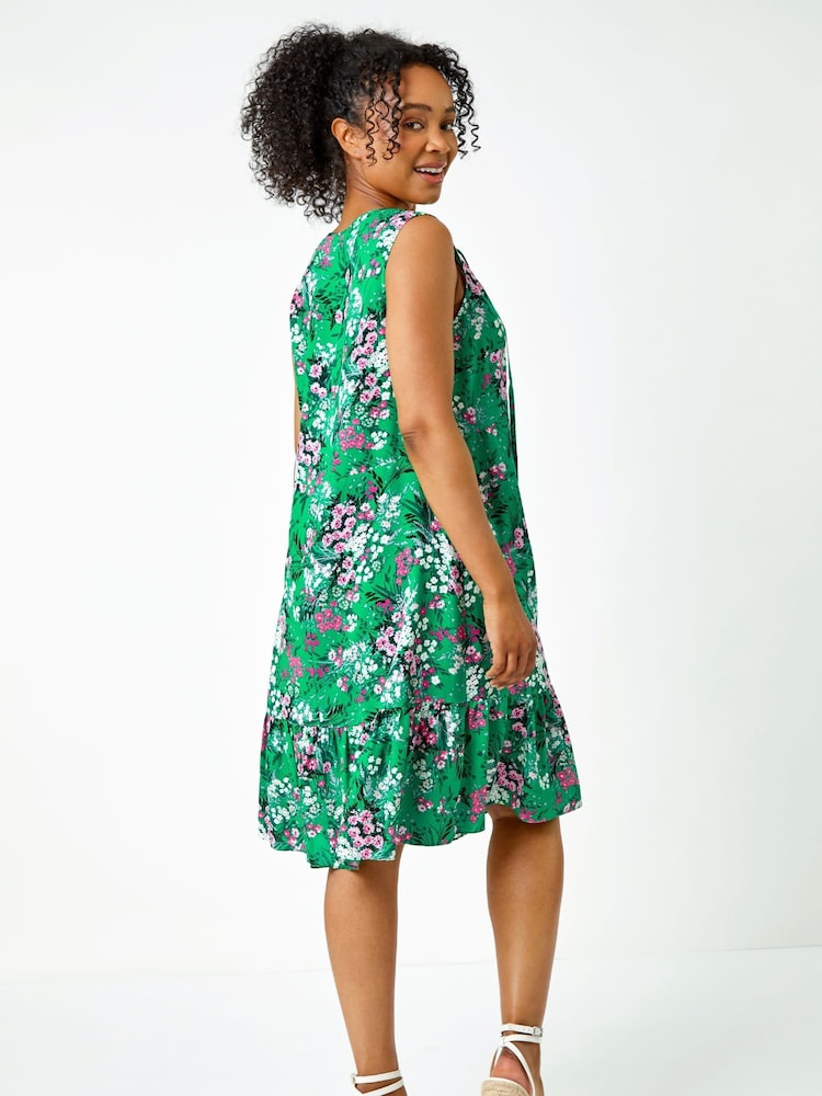 Roman Green Floral Print Frill Hem Dress - Image 2 of 5