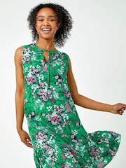 Roman Green Floral Print Frill Hem Dress - Image 3 of 5
