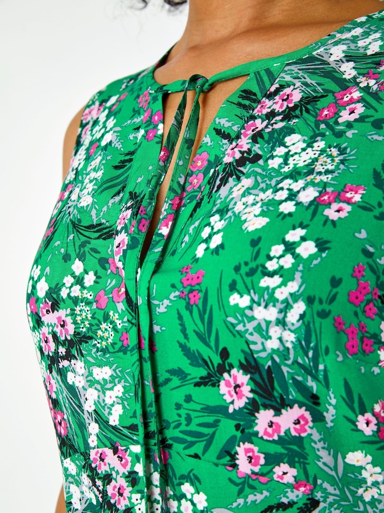 Roman Green Floral Print Frill Hem Dress - Image 5 of 5