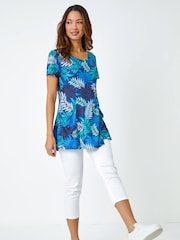 Roman Blue Palm Print Pocket Tunic Stretch Top - Image 3 of 5