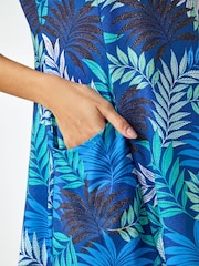 Roman Blue Palm Print Pocket Tunic Stretch Top - Image 5 of 5