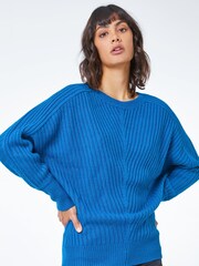 Roman Blue Ribbed Batwing Jumper - Image 1 of 5
