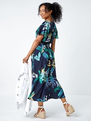 Roman Blue Petite Floral Shirred Midi Dress - Image 2 of 4