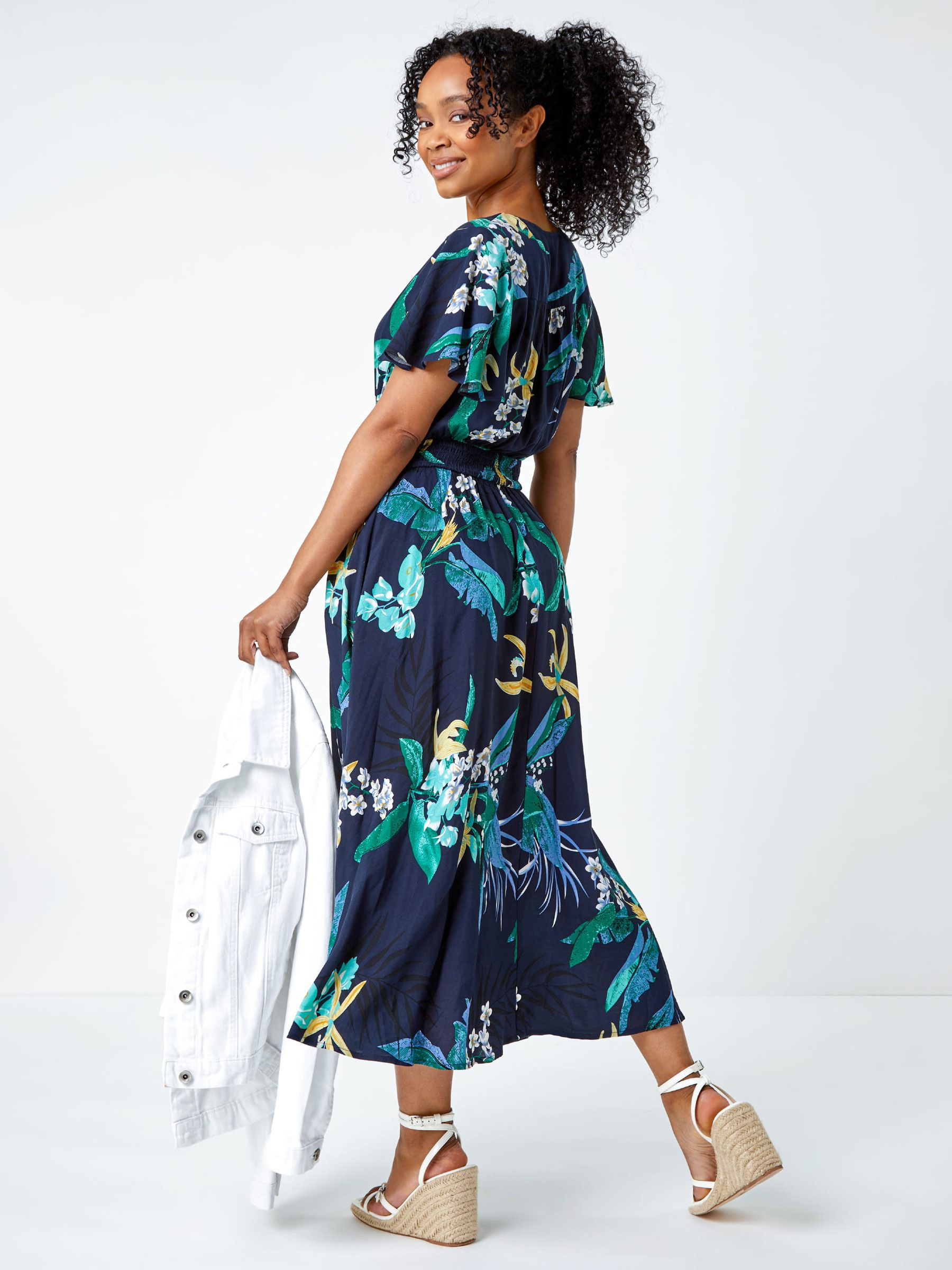 Buy Roman Blue Petite Floral Shirred Midi Dress from Next USA