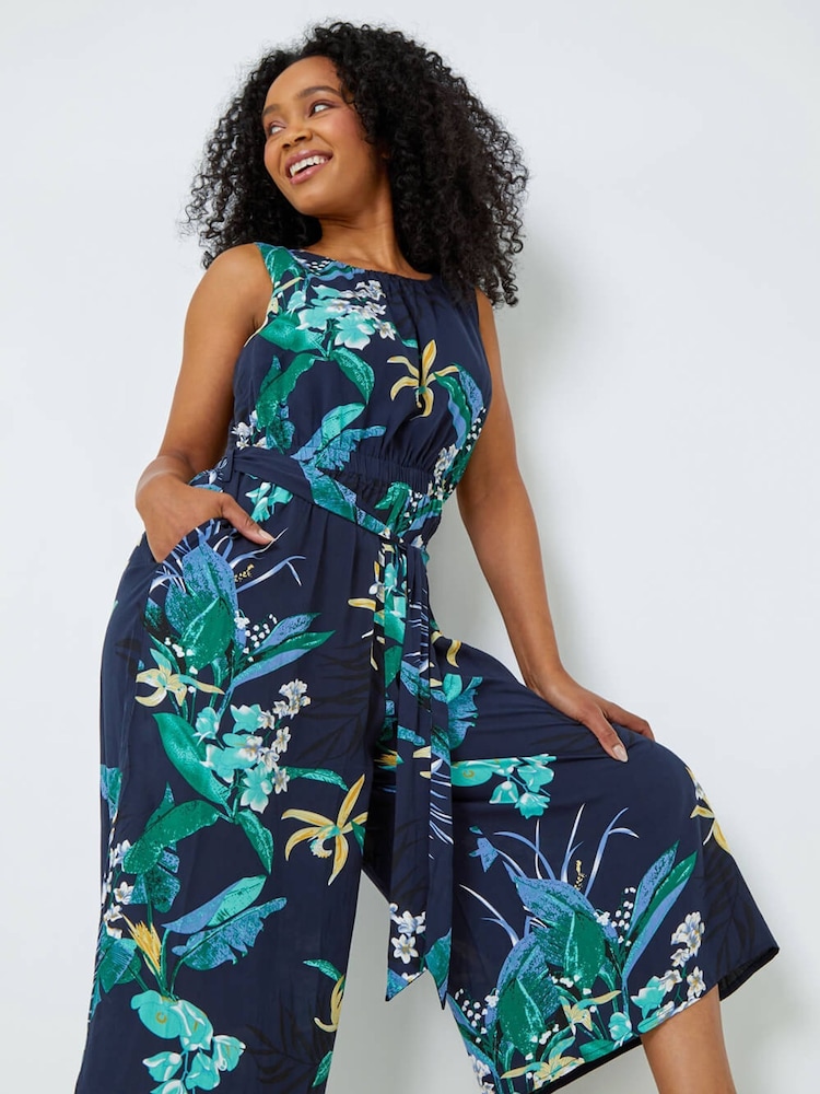Roman Blue Floral Print Culotte Jumpsuit Laura Ashley