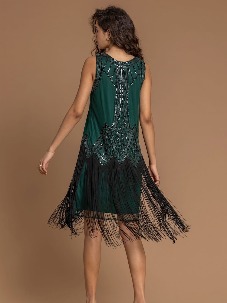 Roman Green Sequin Fringe Hem Flapper Dress - Image 2 of 5