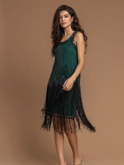 Roman Green Sequin Fringe Hem Flapper Dress - Image 3 of 5
