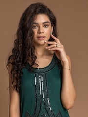 Roman Green Sequin Fringe Hem Flapper Dress - Image 4 of 5