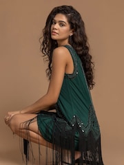 Roman Green Sequin Fringe Hem Flapper Dress - Image 5 of 5