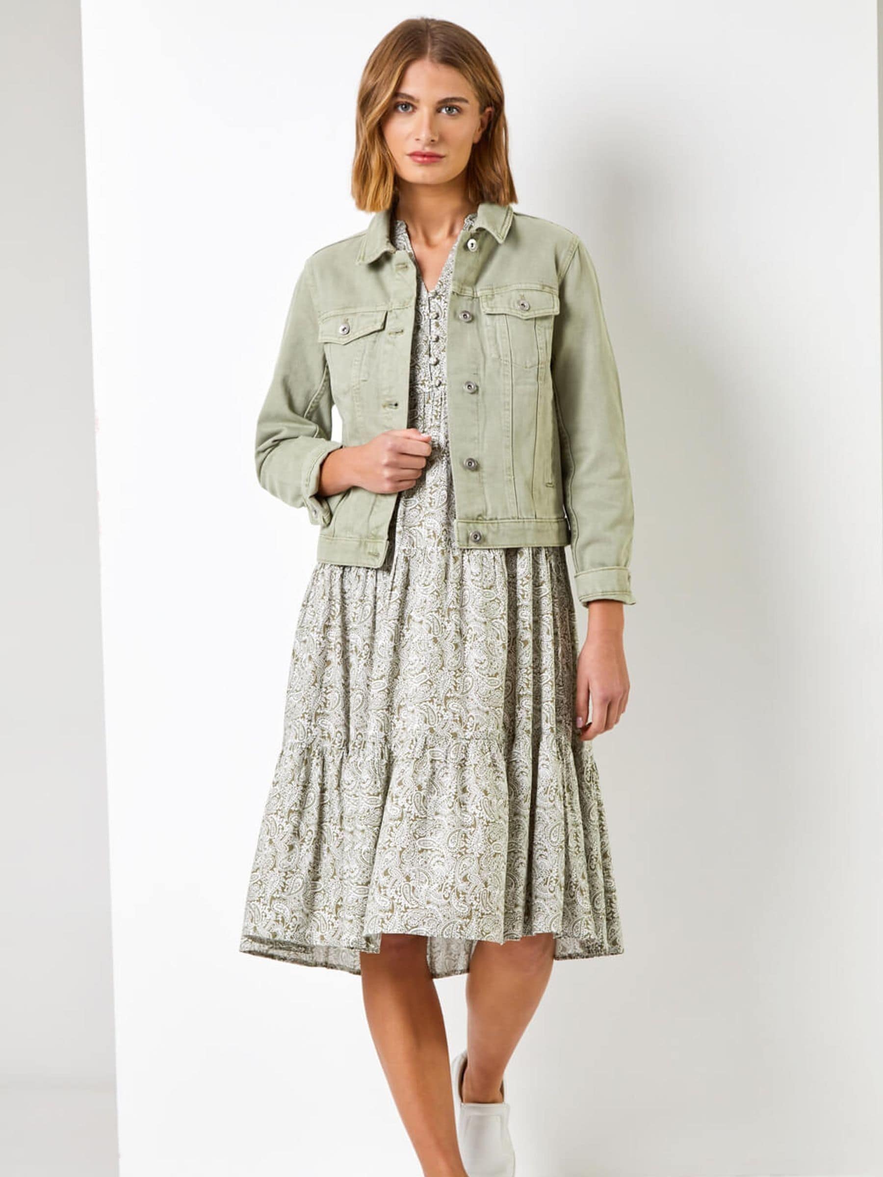 Buy Roman Sage Green Classic Cotton Denim Jacket from Next USA