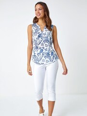 Roman Blue Sleeveless Floral Print Vest - Image 2 of 5