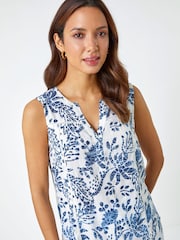 Roman Blue Sleeveless Floral Print Vest - Image 4 of 5