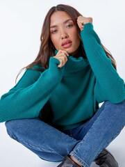 Roman Green Relaxed Roll Neck Jumper - Image 4 of 5