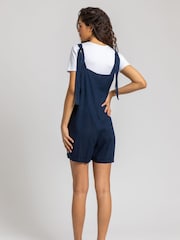Roman Blue Shoulder Tie Detail Cotton/Linen Blend Playsuit - Image 2 of 5