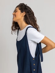 Roman Blue Shoulder Tie Detail Cotton/Linen Blend Playsuit - Image 4 of 5