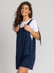 Roman Blue Shoulder Tie Detail Cotton/Linen Blend Playsuit - Image 5 of 5