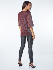 Roman Red Metallic Plisse Overlay Top - Image 2 of 5