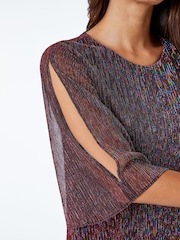 Roman Red Metallic Plisse Overlay Top - Image 5 of 5
