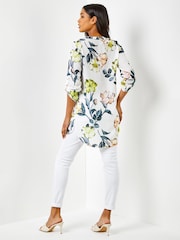 Roman White Longline Button Detail Floral Print Top - Image 2 of 4