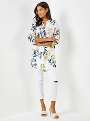 Roman White Longline Button Detail Floral Print Top - Image 3 of 4