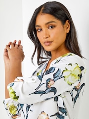Roman White Longline Button Detail Floral Print Top - Image 4 of 4