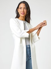 Roman White Textured Longline Jacket - Image 1 of 4