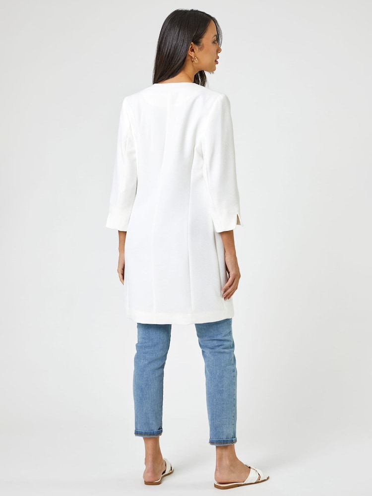 Roman White Textured Longline Jacket - Image 2 of 4