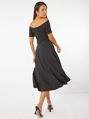 Roman Black Lace Bardot Fit & Flare Midi Dress - Image 2 of 4