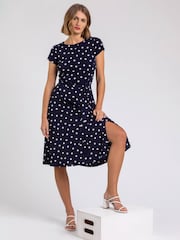 Roman Blue Tie Waist Spot Print Dress - Image 1 of 5