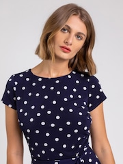 Roman Blue Tie Waist Spot Print Dress - Image 5 of 5