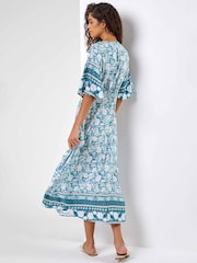 Roman Blue Floral Border Print Midi Dress - Image 2 of 5