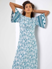Roman Blue Floral Border Print Midi Dress - Image 3 of 5