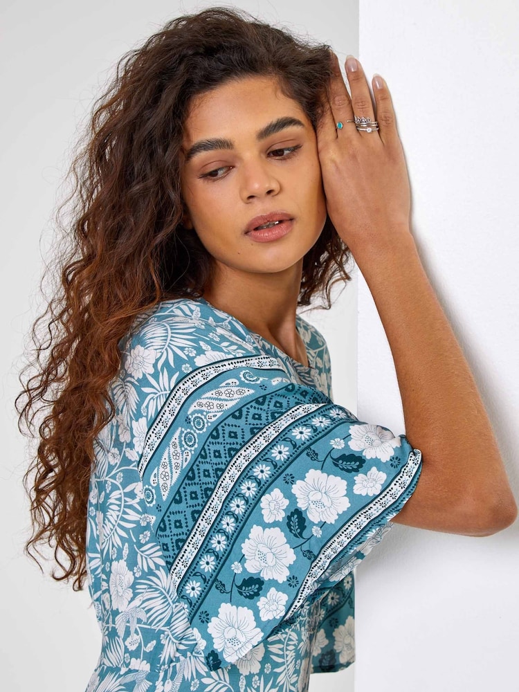 Roman Blue Floral Border Print Midi Dress - Image 5 of 5