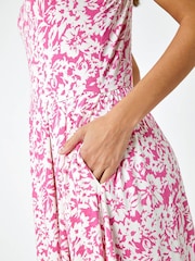 Roman Pink Sleeveless Floral Midi Stretch Dress - Image 5 of 5