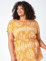 Roman White Curve Print Stretch Top - Image 1 of 5