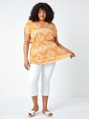 Roman White Curve Print Stretch Top - Image 2 of 5