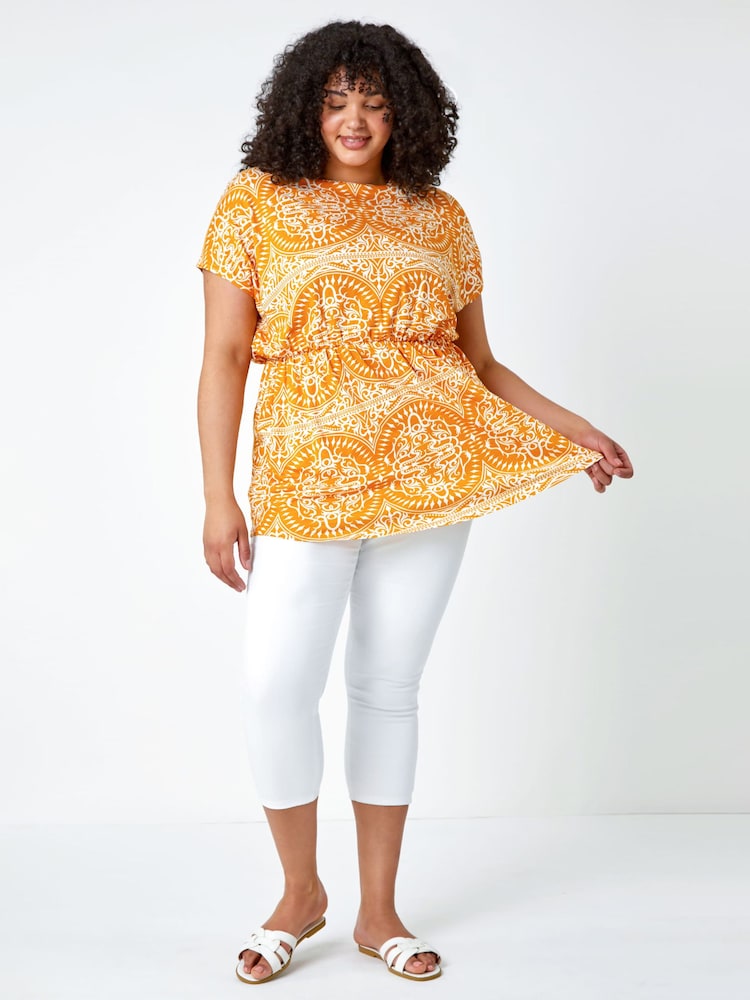 Roman White Curve Print Stretch Top - Image 2 of 5
